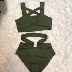 Olive green two piece swimsuit